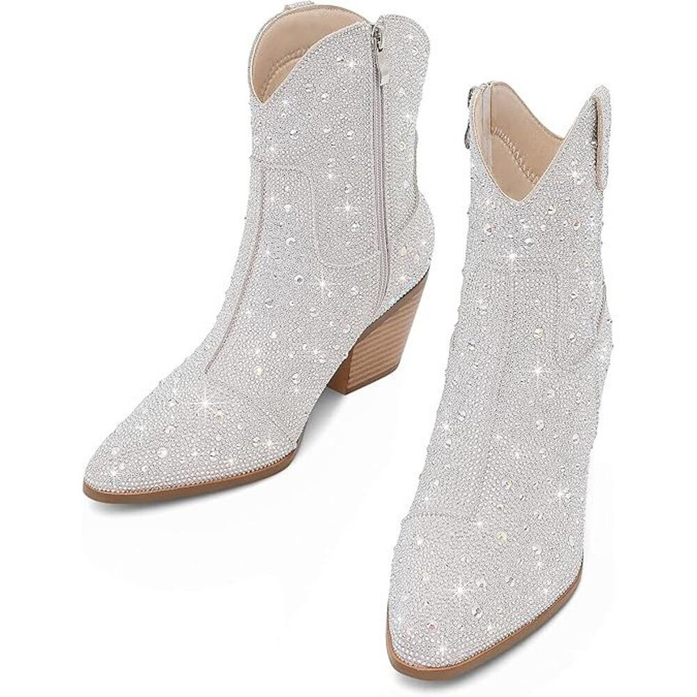 NEW! Rhinestone Cowgirl Ankle Boots, Western Booties, SIze 38 / 7.5